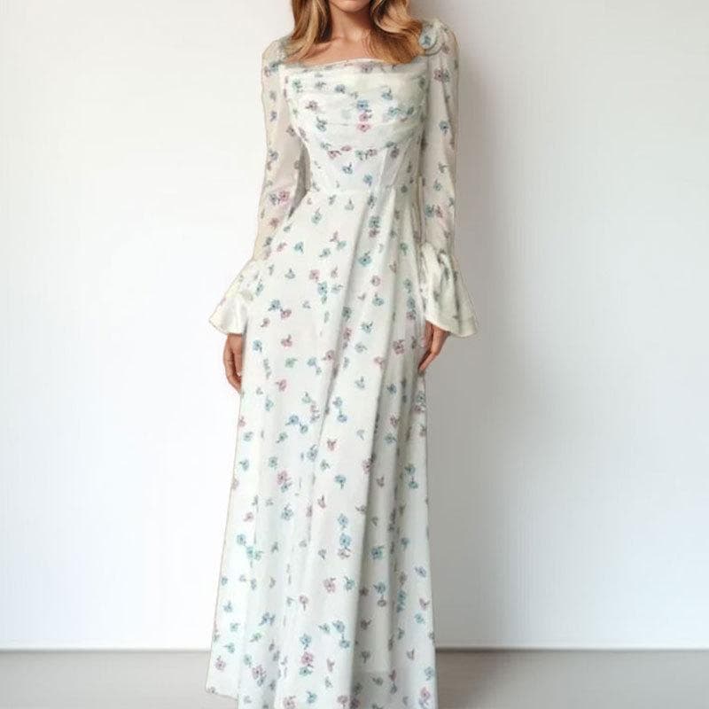 New Women's Elegant and Fashionable Printed Flared Sleeve Slim Dress 3XL