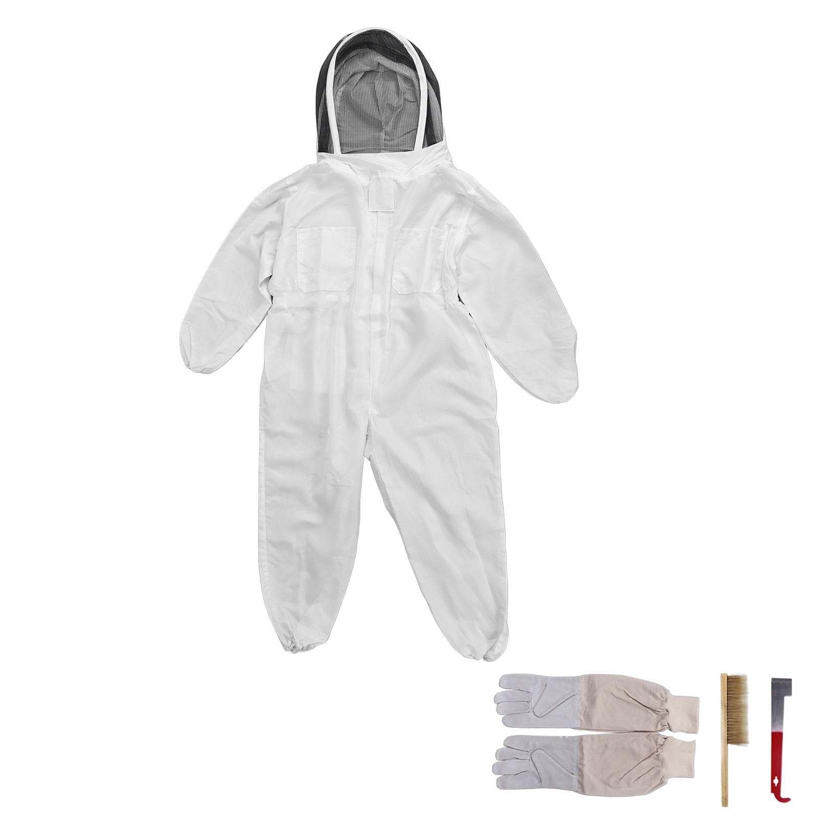 White Thin Beekeeping Suit Canvas Gloves Double Bristles Bee Sweep Semi Red Pigtail Knife Set