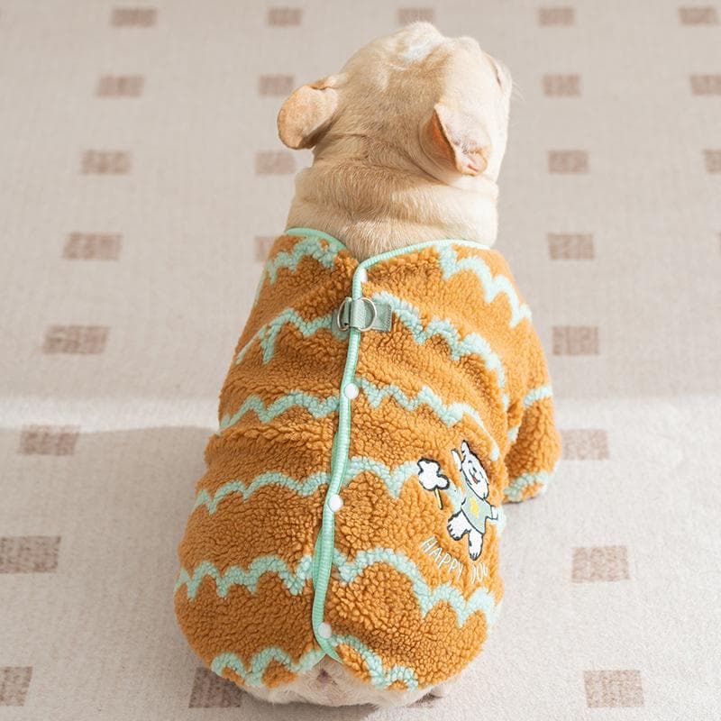 Autumn and Winter Magic Fight Warm Wave Striped Fat Dog Fleece Coat Medium and Small Dog Bulldog Dog Two Feet Pet Clothes S