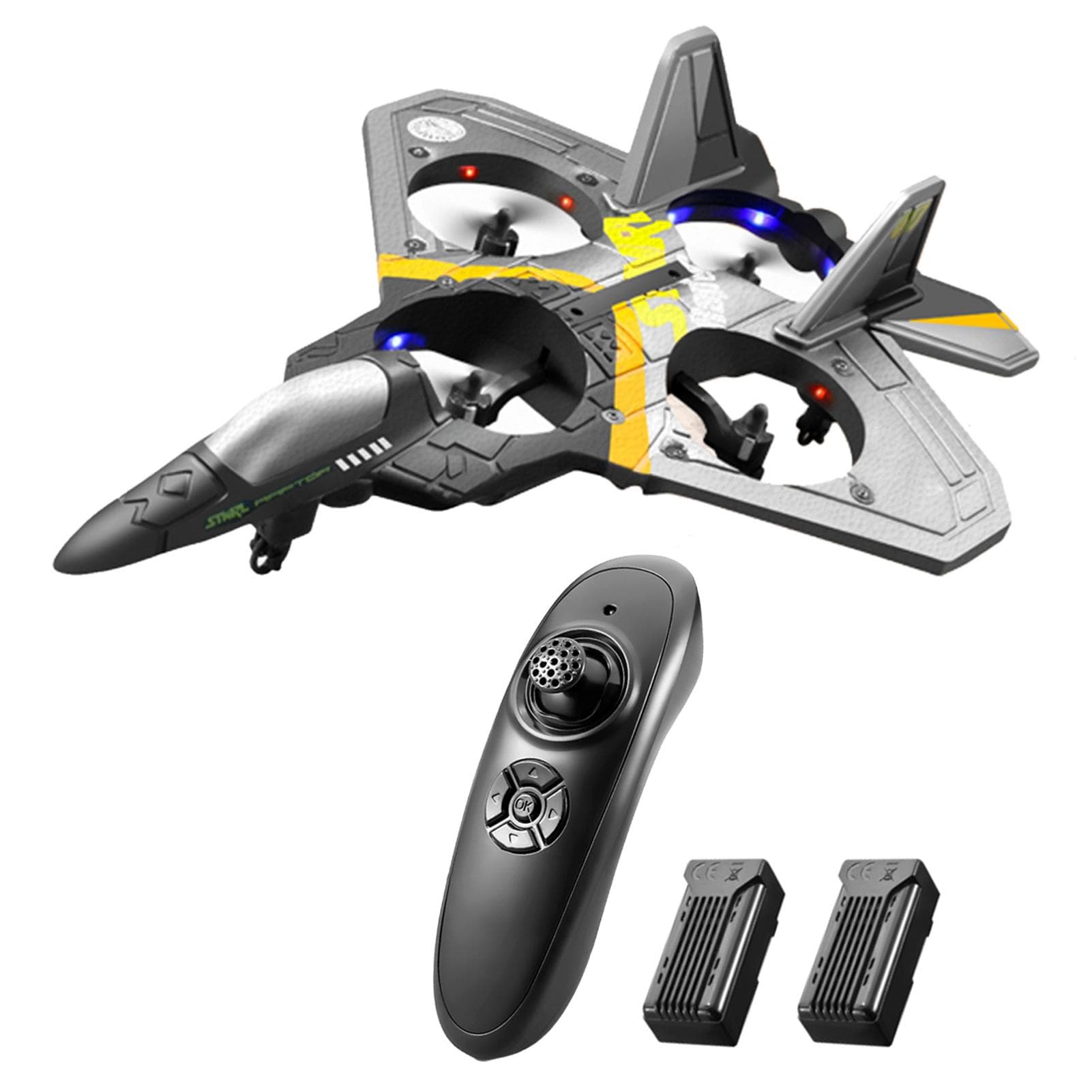 RC Airplane 2.4GHz 6CH EPP RC Plane 4 Motor RC Aircraft Toys for Adult Kids with Function Gravity Sensing Stunt Roll Cool Light silver-2 battery silver