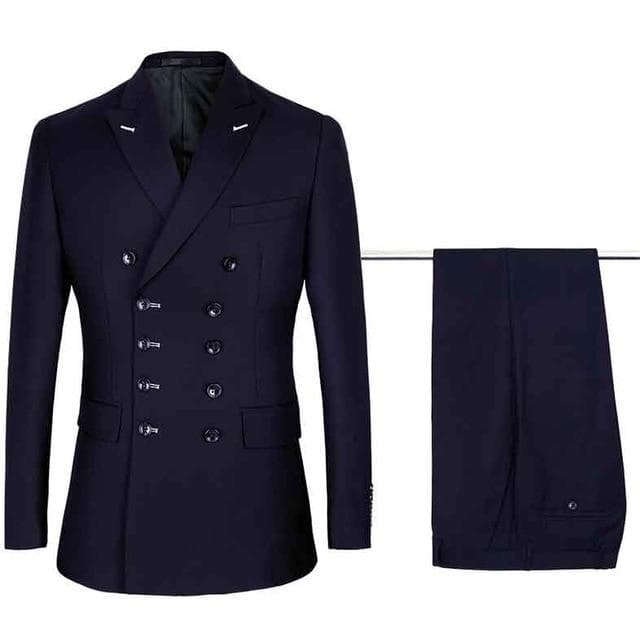 Men Suits Slim Fit New Fashion Suit Double Breasted Peak Lapel Wedding Groom Party Prom Skinny Costume S navy blue