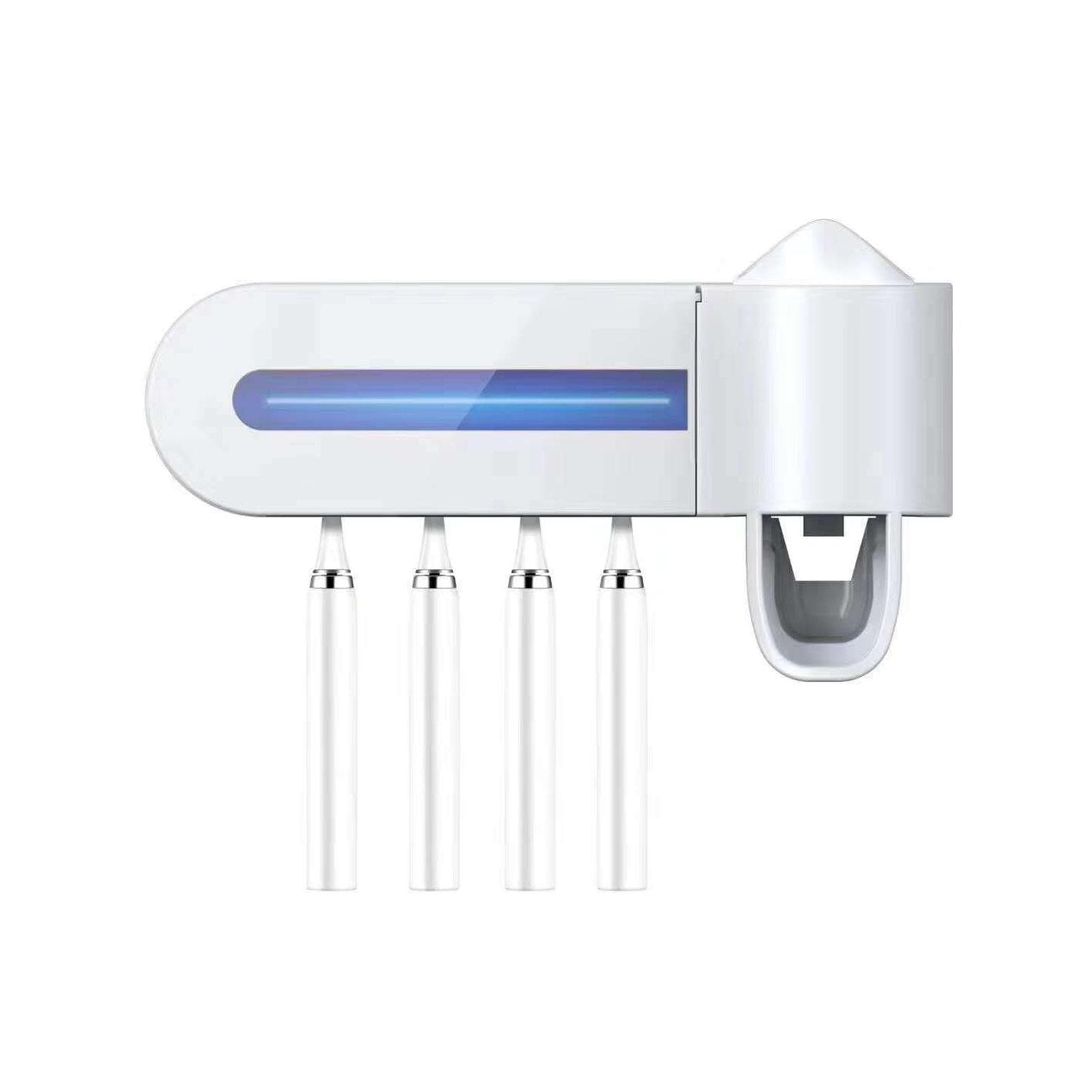 UV Toothbrush Sanitizer Nail-free Wall Mounted Bathroom Toothbrush Holder with Automatic Toothpaste white