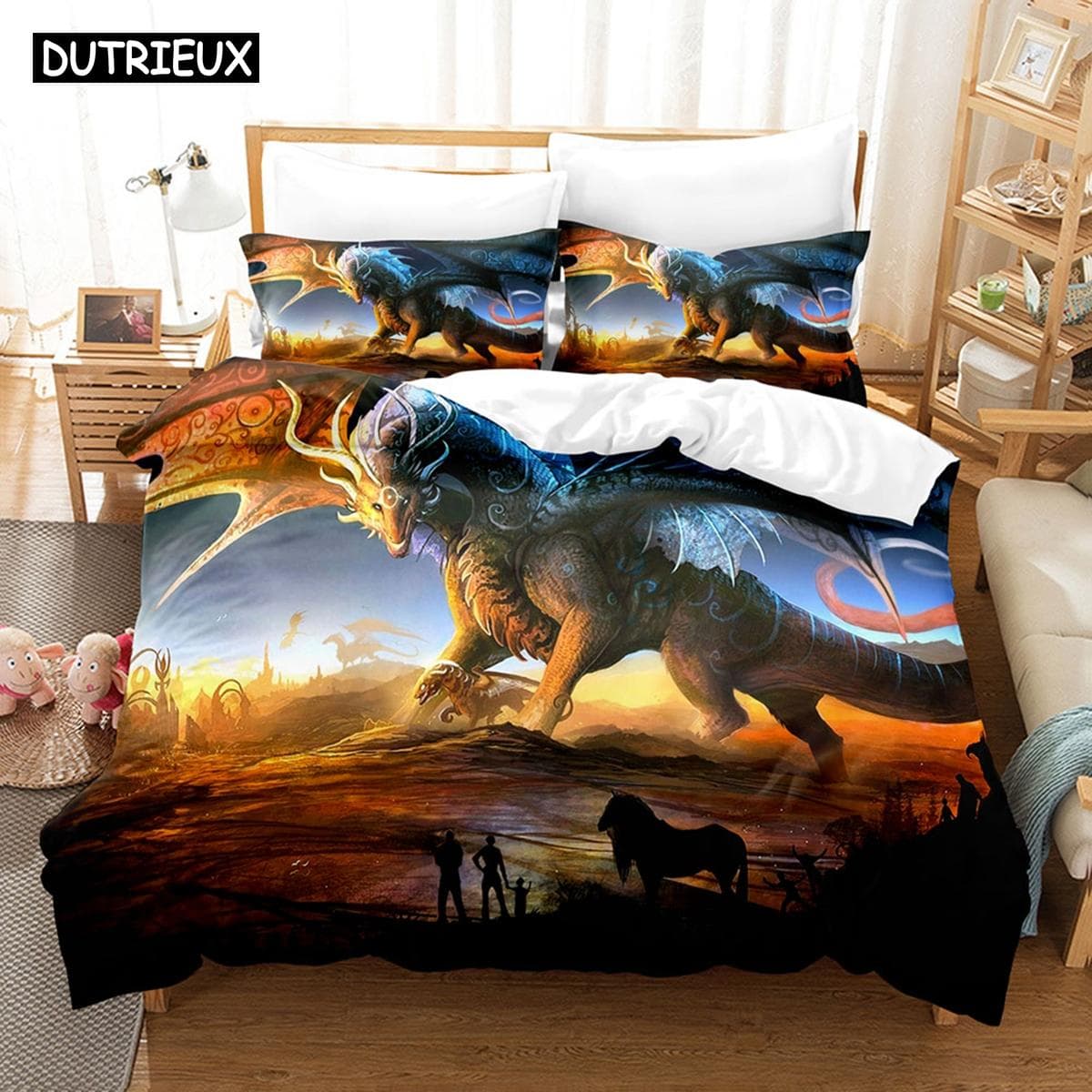3D Dragon Bedding Sets Duvet Cover Set With Pillowcase Twin Full Queen King Bedclothes Bed Linen EU single(135x200cm)