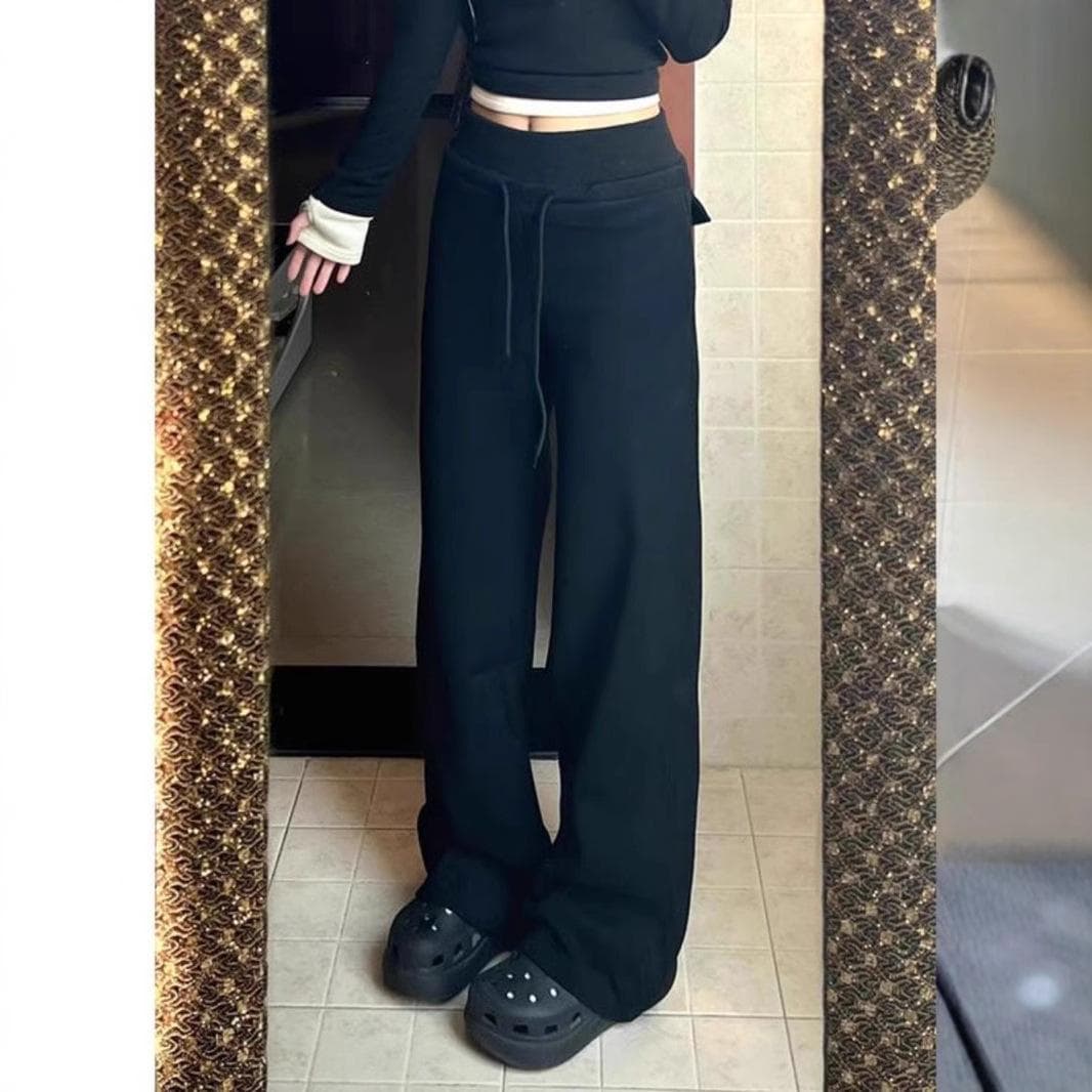 New Straight Wide-leg Floor Wide-leg Versatile Casual Elastic Waist Solid Color Slings In Autumn and Winter XL