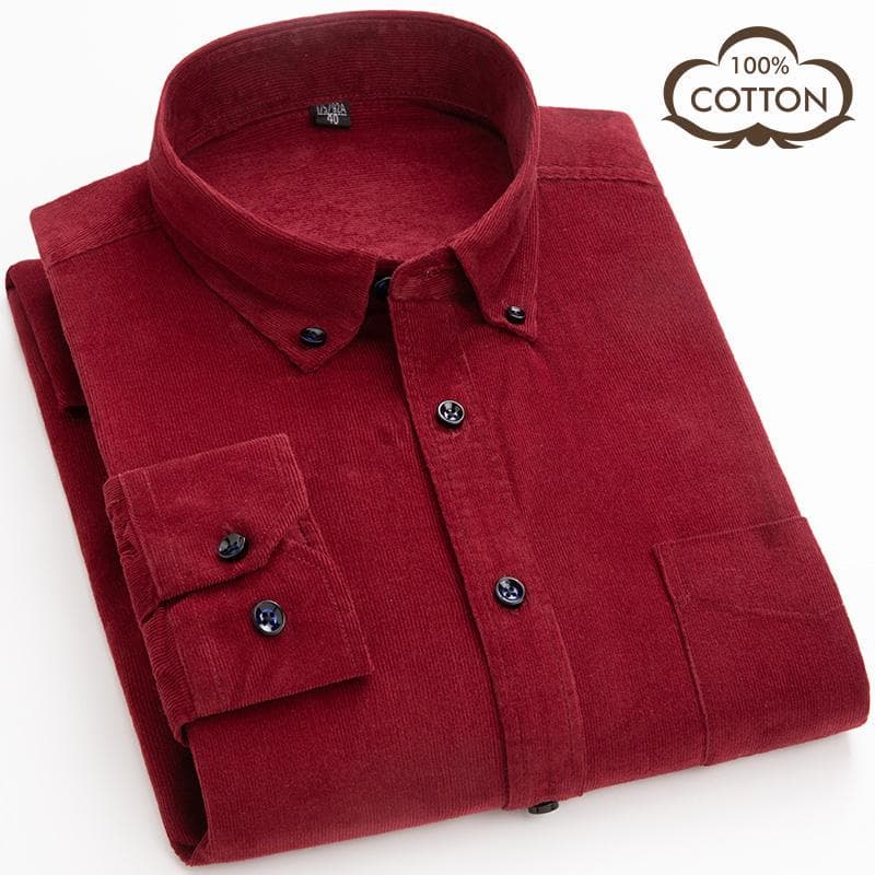 Fall/Winter New Cotton Corduroy Plus Size Men's Casual Top Shirts Solid 3XL
