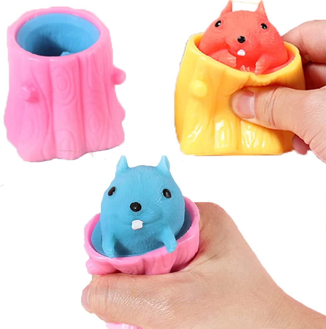 4 Pack Squeeze Squirrel Toys,Decompression Evil Squirrel Cup Sensory Fidget Funny Rubber Squishes Stress Relief, Weird Play Gift for Friends Adults 9x6x6cm,2-Pack