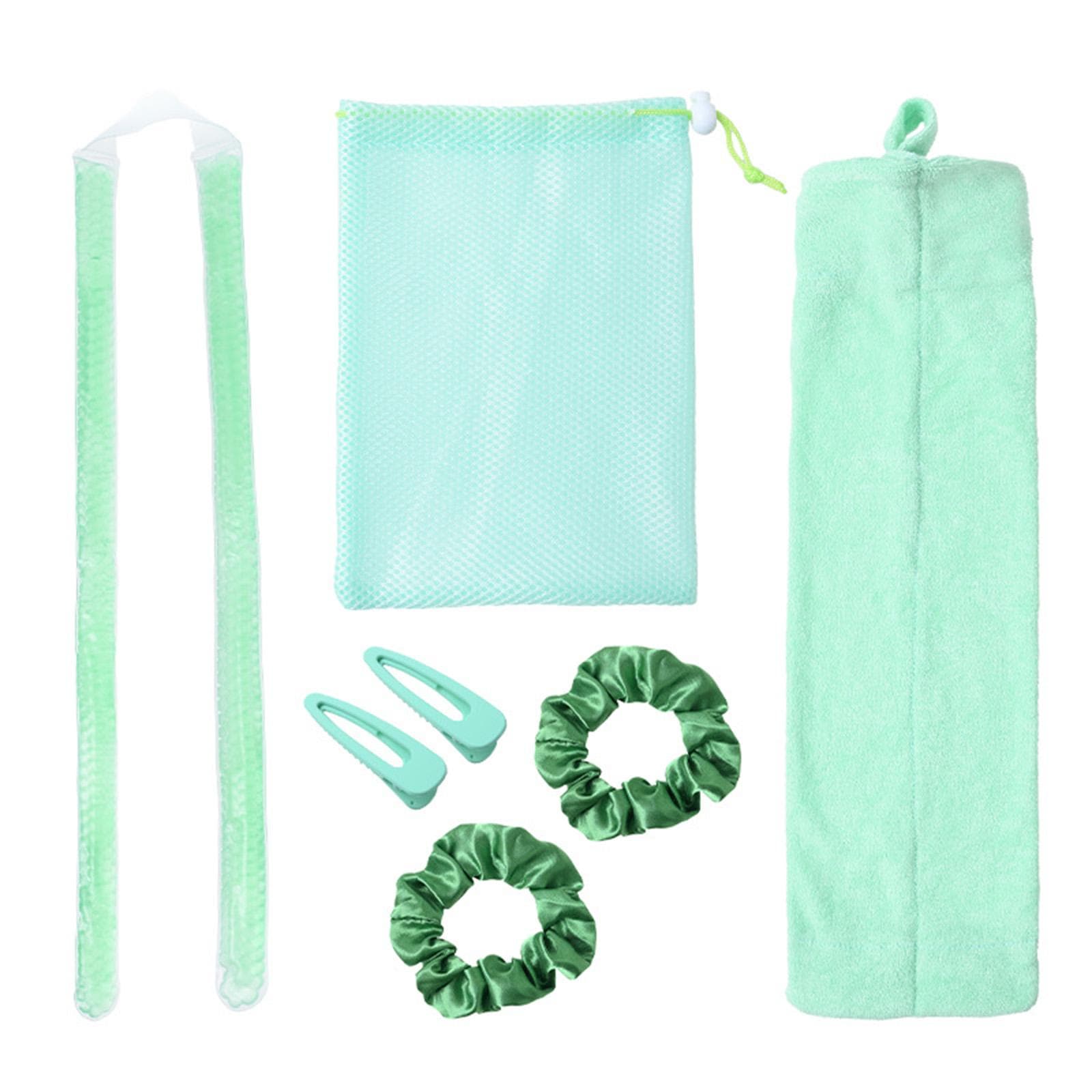Heatless Hair Curling Kit No Heat Gel Beads Hair Curler Wand Sleeping Curling Rollers DIY Hair green