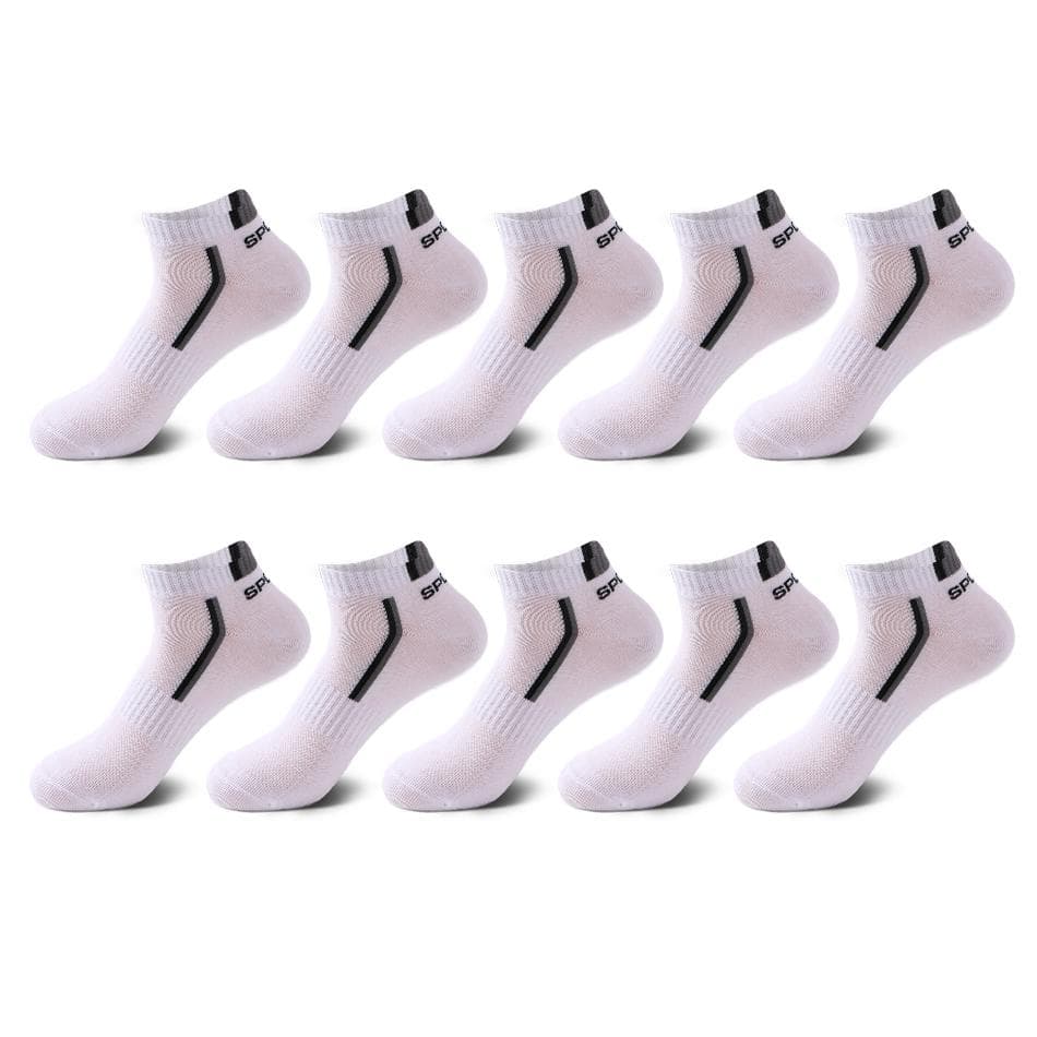 10 Pair High Quality Men Ankle Socks Breathable Cotton Sports Socks Mesh Casual Athletic Summer Thin Cut Short Sokken Size 38-48 EUR43-48 grey/white