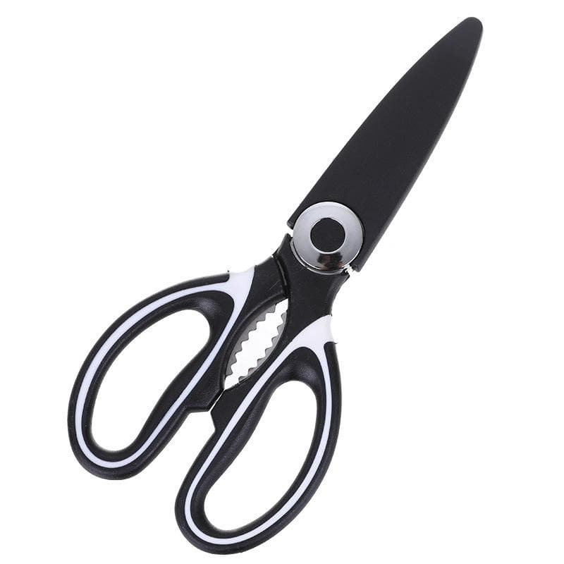 Stainless Steel Heavy Sharp Multifunction Kitchen Shears with Walnut Clip for Effort Saving black