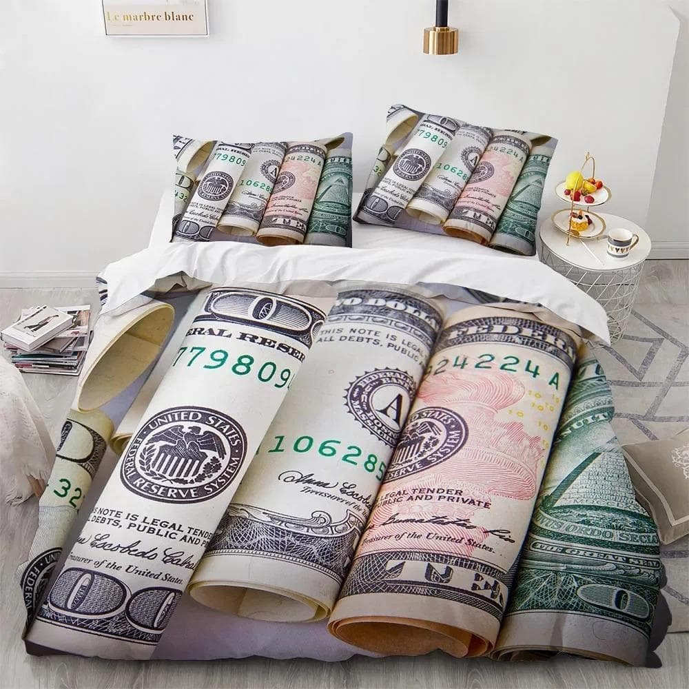 Money Duvet Cover Set Golden Coins Print Bedding Set Soft Comfortable Double Queen King Size Comforter Cover for Teens Adults EU Single 135x200cm