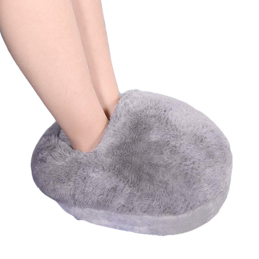 USB Heated Foot Warmer Electric Foot Heater Soft Plush Feet Warmer Foot Heating Pad for Women Men grey