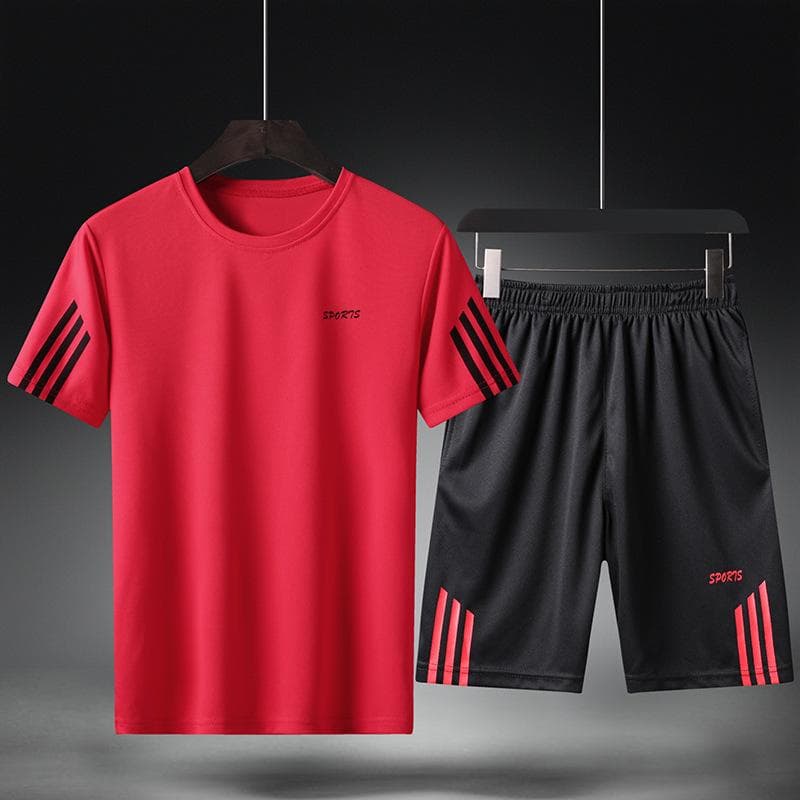 Men's Summer Casual Quick-Dry Korean Sports Suit - Loose Fit, Breathable, Large Size 5XL red