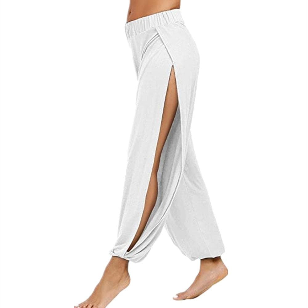 New Women Fashion Pants Yoga Pants Harem Pants for Women Side Slit Jogger Hippie Beach Sweatpants M white