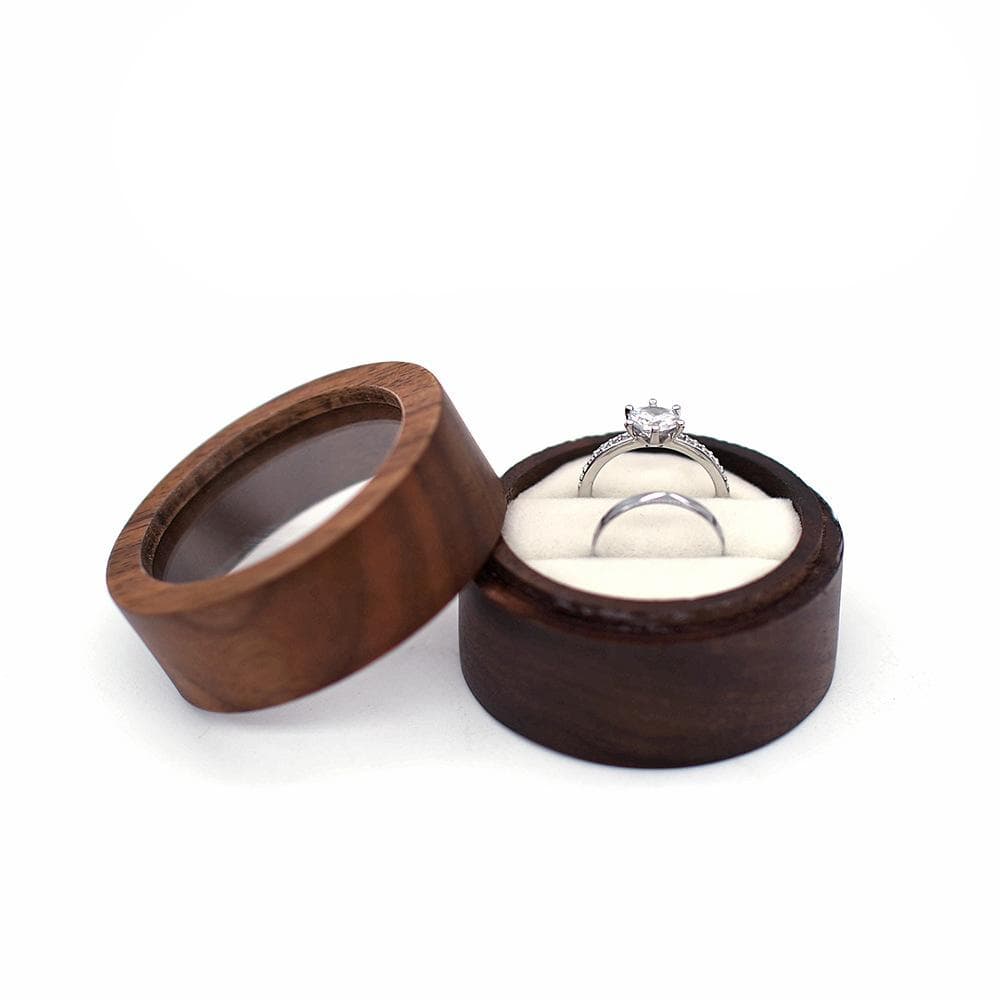 Personalized Wooden Wedding Ring Box with Clear Round Engagement Proposal Holder Double Ring Bearer Box ceremony white