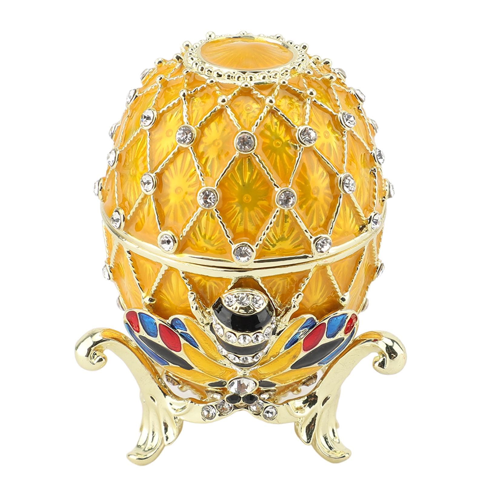 Hand Painted Easter Egg Style Trinket Box Decorative Rhinestones Enameled Trinket Box Vintage