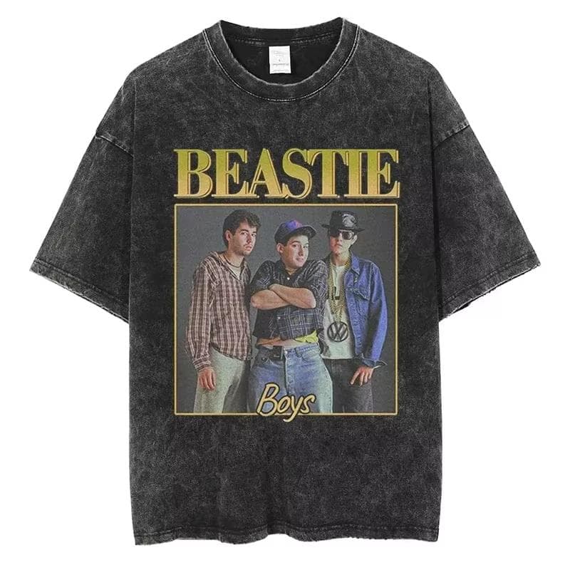 Vintage Camiseta Men's Women Beastie Boys Washed T-Shirt American Group Harajuku Short Sleeve Tee Streetwear Top 2XL