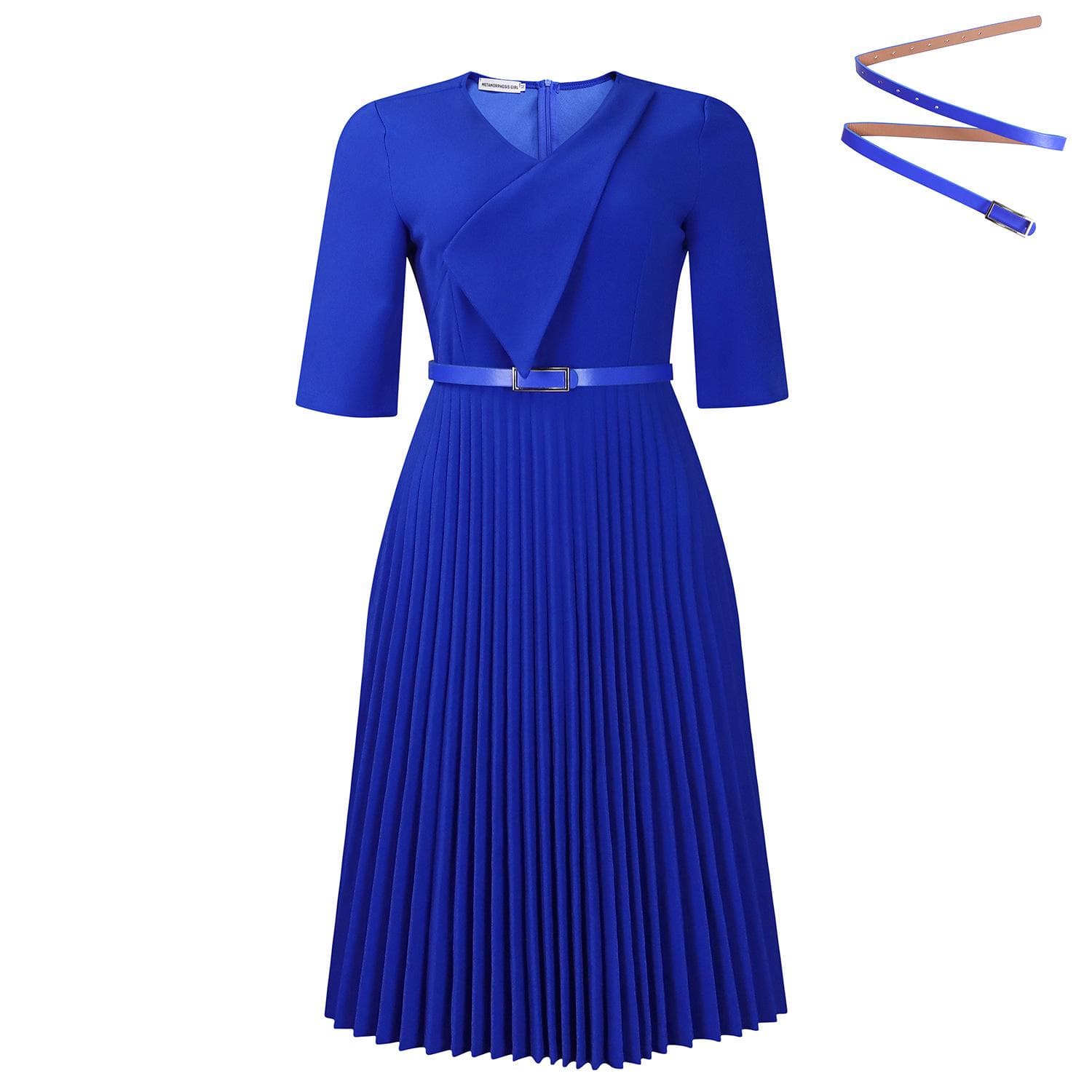 Women's 2025 Summer Fashion V-neck Solid Color Plus Size Pleated Dress XXL