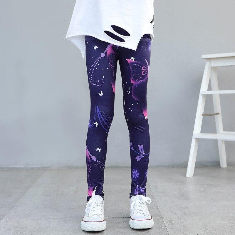 2T -12T Girls' Leggings Spring and Autumn Thin Children's Stretch Printed Pants Korean Children's Pants Summer Clothes 140 dark blue