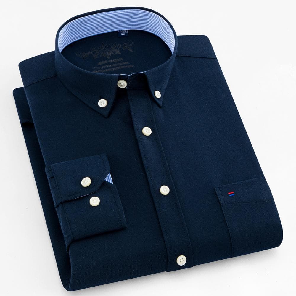 Men‘s Plaid Striped Long Sleeve Oxford Shirt - Premium Quality Breathable, Button Up Design - Ideal for Business & Formal Events 40 navy blue