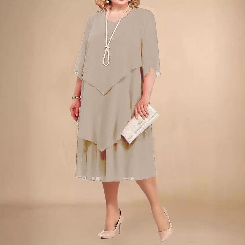 Chiffon Plus Size Mom Beach Wedding Dress XXL khaki