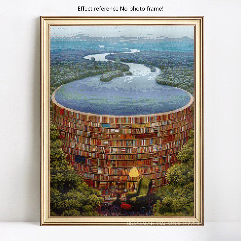 Cross Stitch Diamond Painting Lake Full Display Landscape Full Round 5D DIY Diamond Embroidery 20X30CM