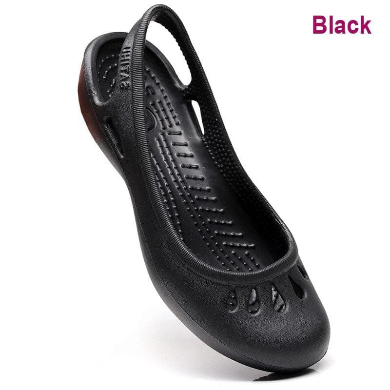 Summer Lightweight Anti Slip Hole Shoes Clog for Women's Flat Bottom Sandals Nurse Outdoor Beach Jelly W9 black