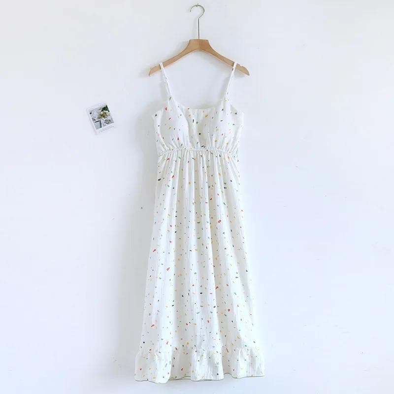 New Summer Women's Sleeping Skirt 100% Cotton Crepe with Chest Cushion Suspender Dress Cute Thin Home Dress Summer Dress M