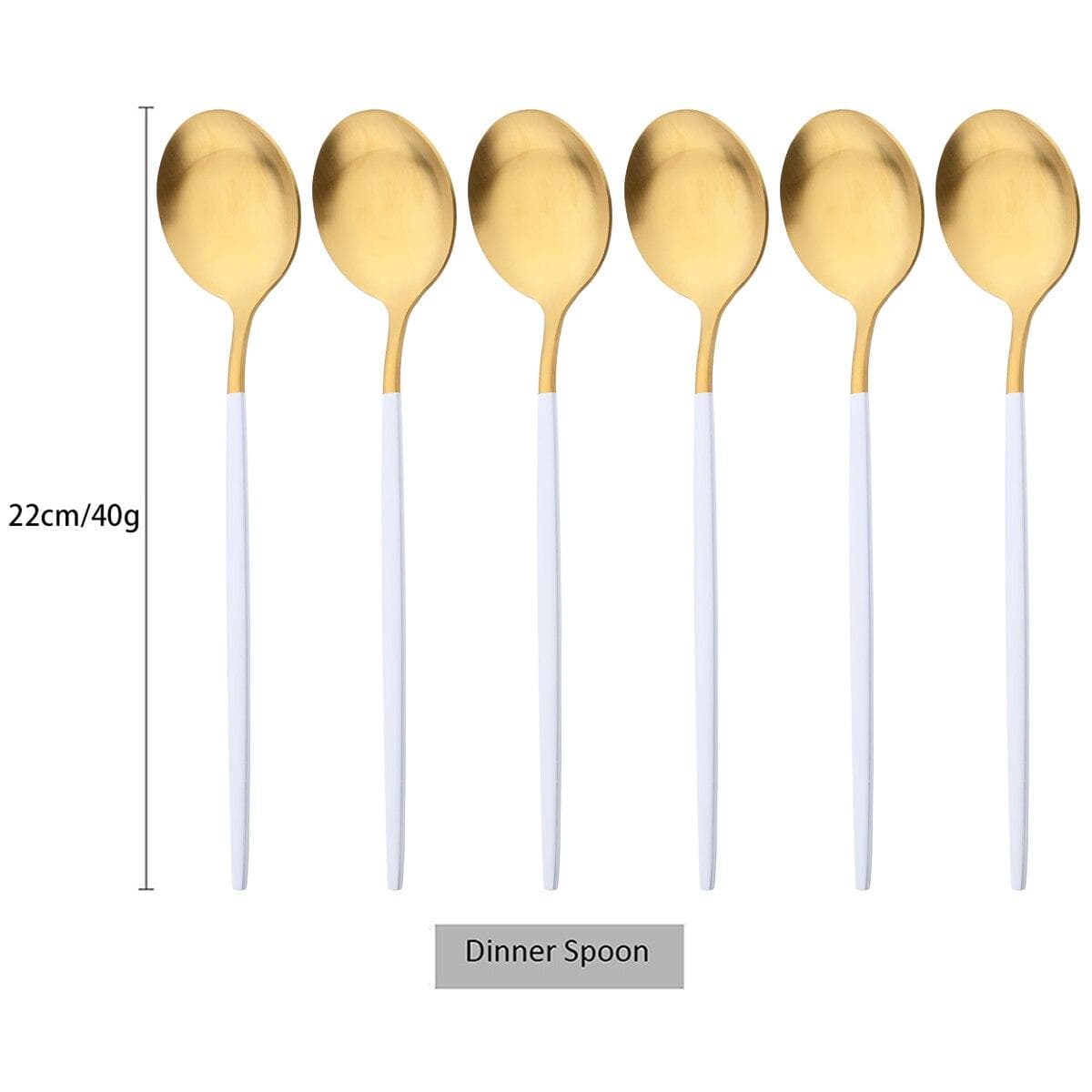 6Pcs/Set Black Gold Dinner Spoon Set Matte Western Stainless Steel Flatware Cutlery Dessert Spoon Tableware Party Kitchen Silverware Set gold/white