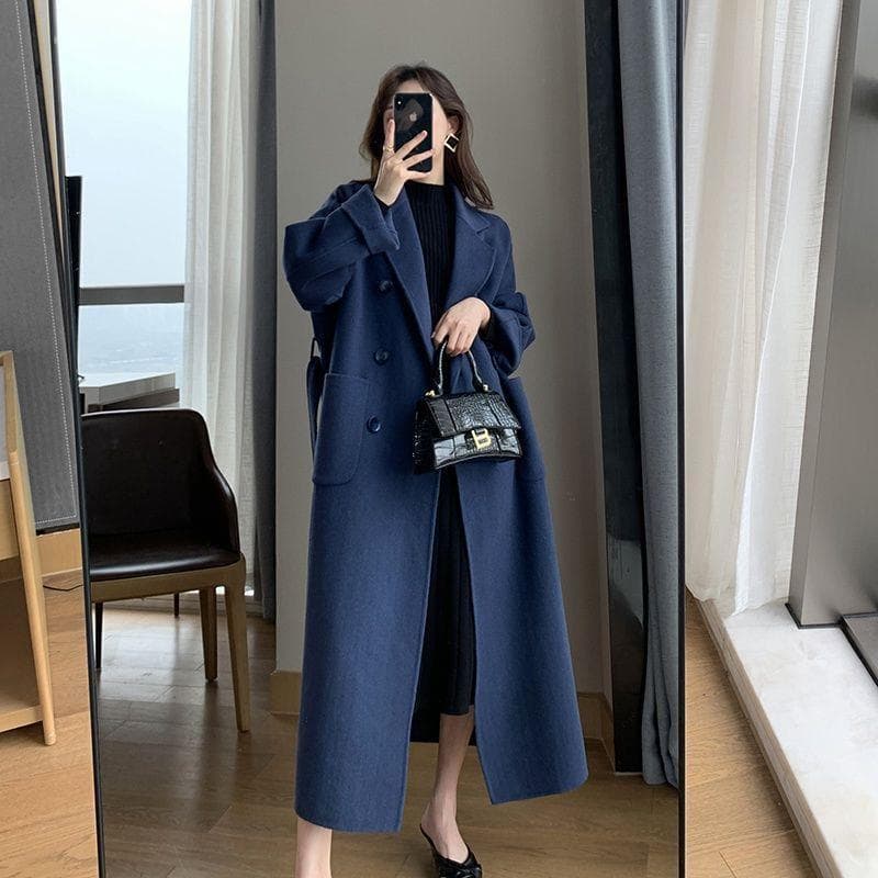 New Woolen Coat Women's Medium and Long Thin Loose Knee-length Large-size Coat M