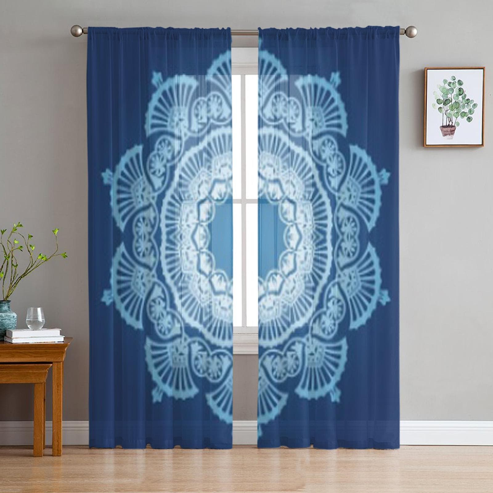 Round Flower Tulle Sheer Window Curtains For Living Room The Bedroom Modern Chiffon Voile Organza Curtains Decor Drapes 135W x 114H(cm)