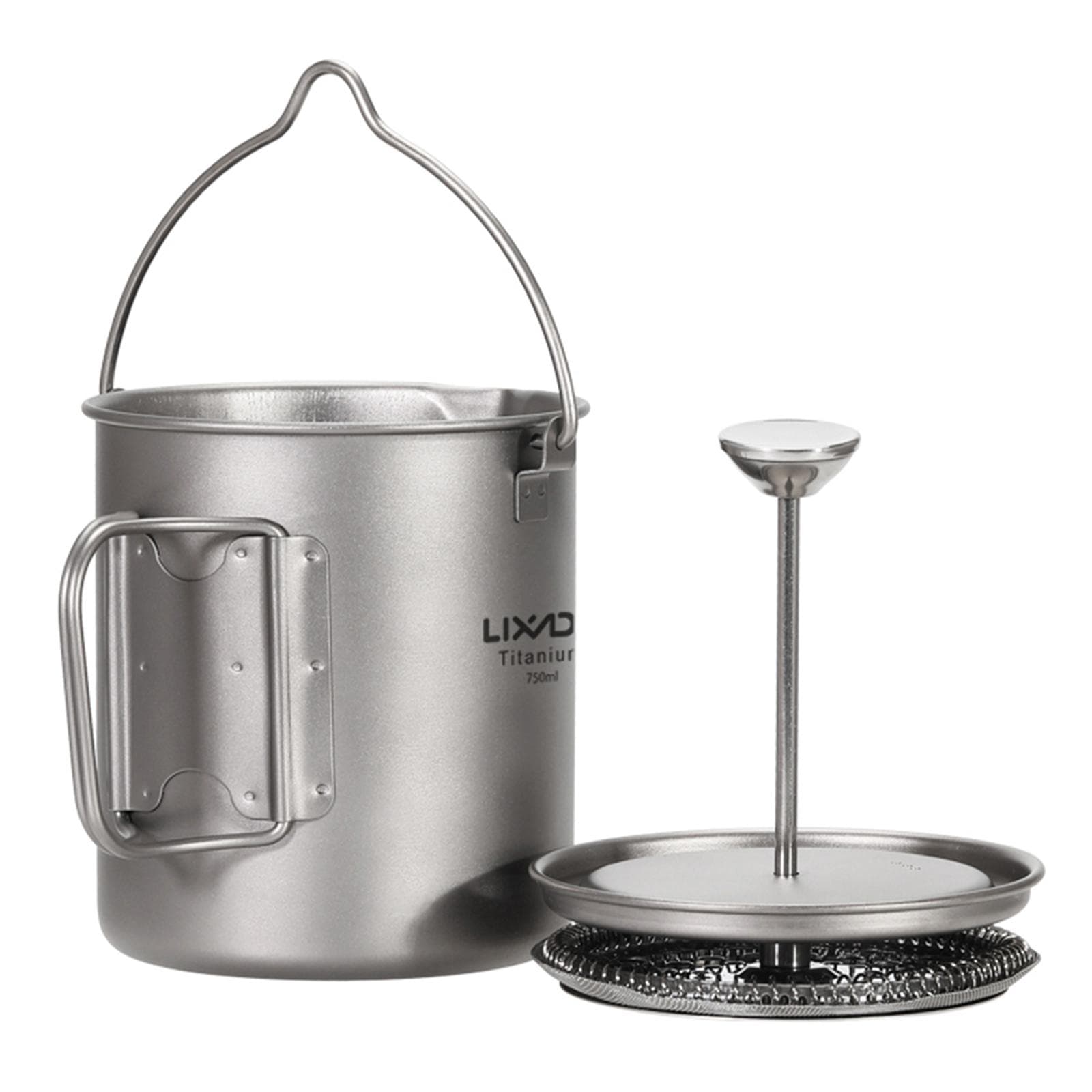Lixada 750ml Titanium Coffee Cup Mug French Press Pot Coffee Maker Outdoor Camping Cooking Pot with 750ml silver