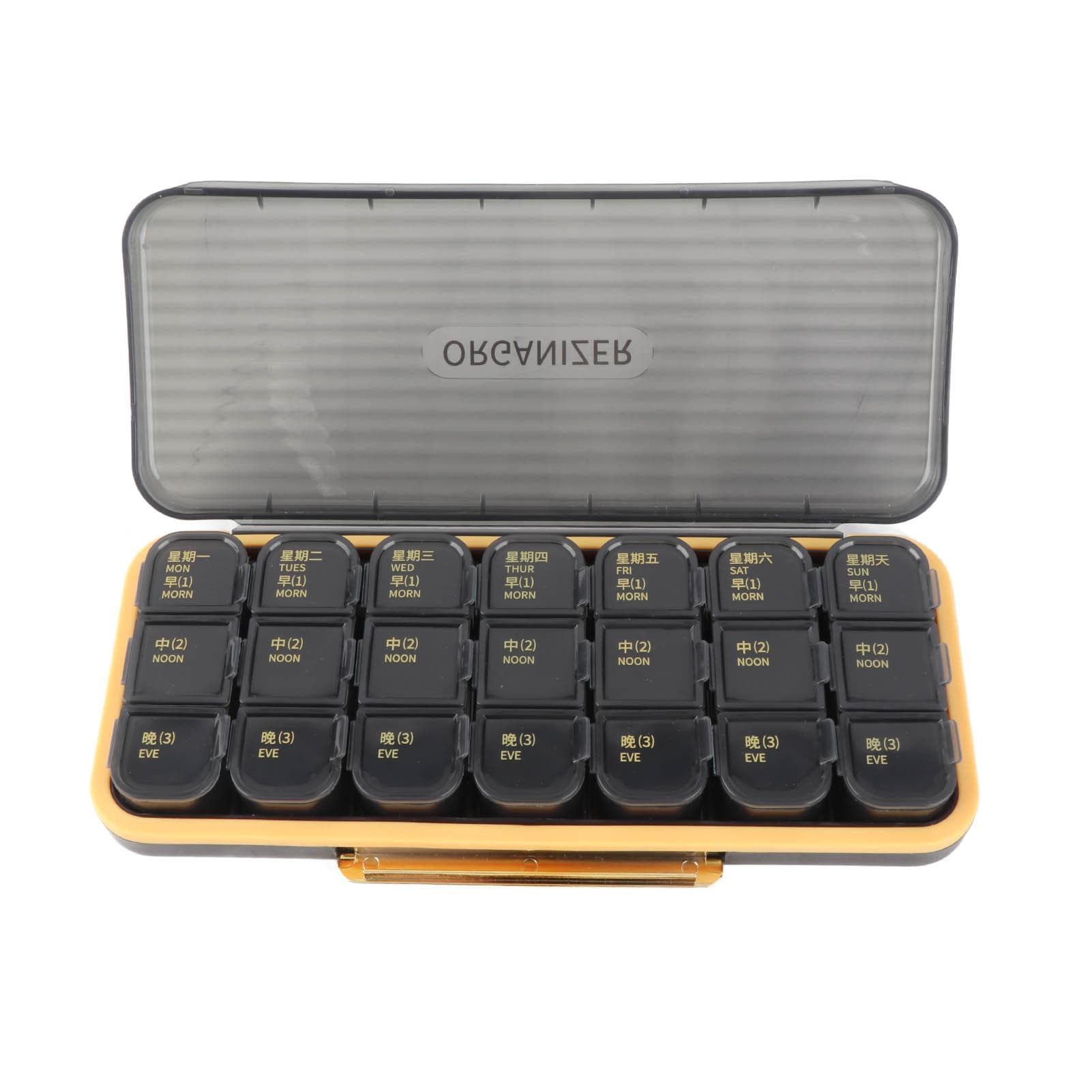 Weekly Medication Organizer 21 Compartments Plastic Sealed Multifunctional Semi Transparent 7 Day black