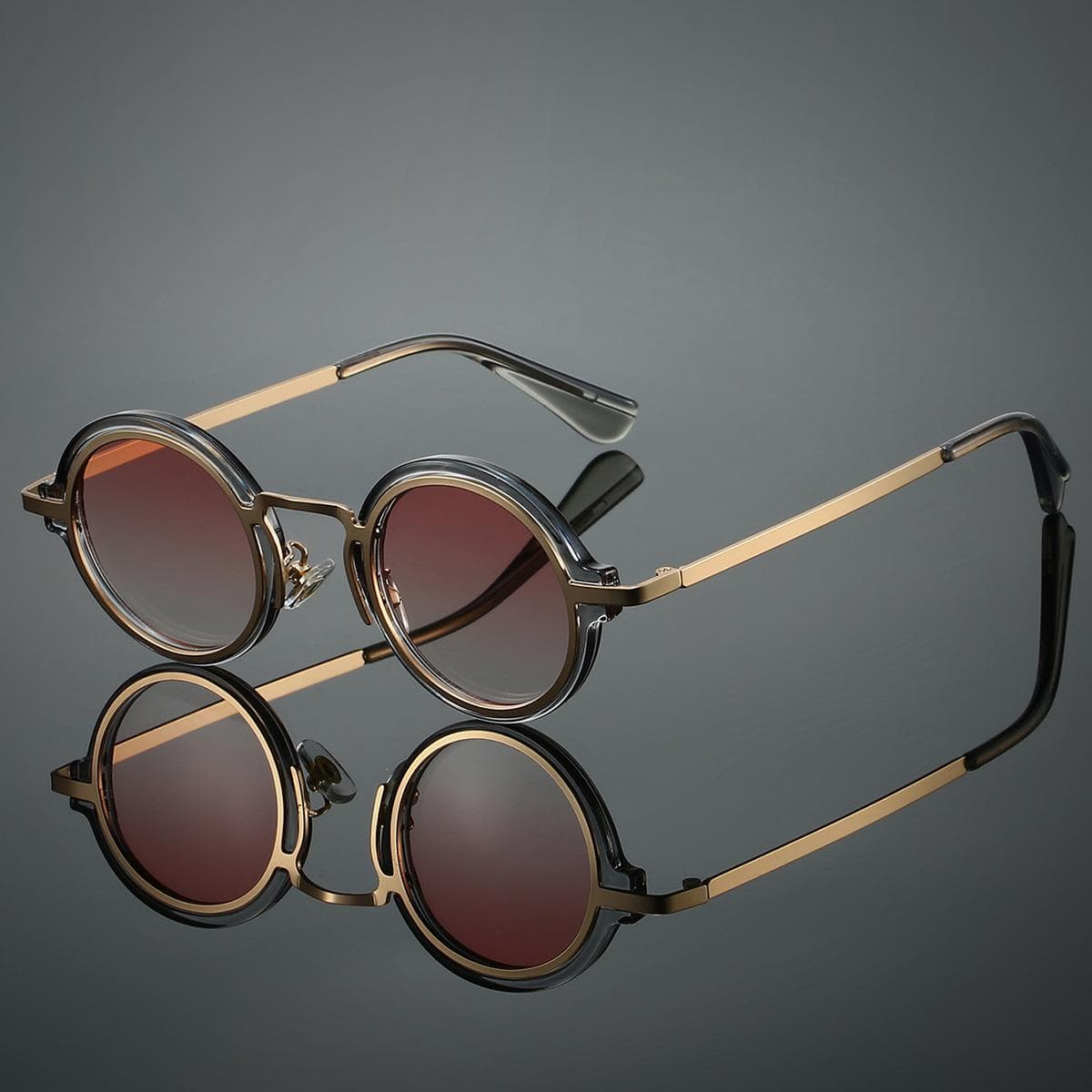 New Vintage Rock Punk Sunglasses Small Round Glasses for Men Women UV400 Black Lens Outdoor Travel Driving Eyewear 1PC
