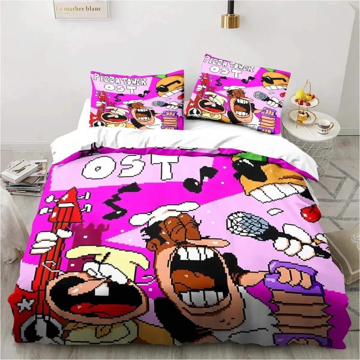 Pizza Tower Classic Pixel Style Game Bedding Set Duvet Cover Bed Set Quilt Cover Pillowcase Comforter king Queen Size Boys Adult EU SuperKing 260x220