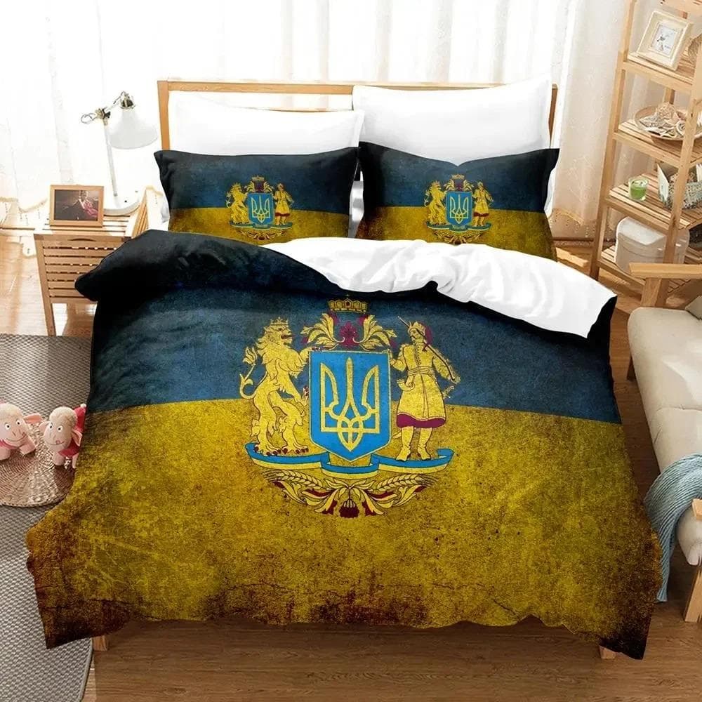 3D Print Ukrainian Flag UKRAINE Bedding Set Duvet Cover Bed Set Quilt Cover Pillowcase Comforter king Queen Size Boys Adult AU Single 140x210cm