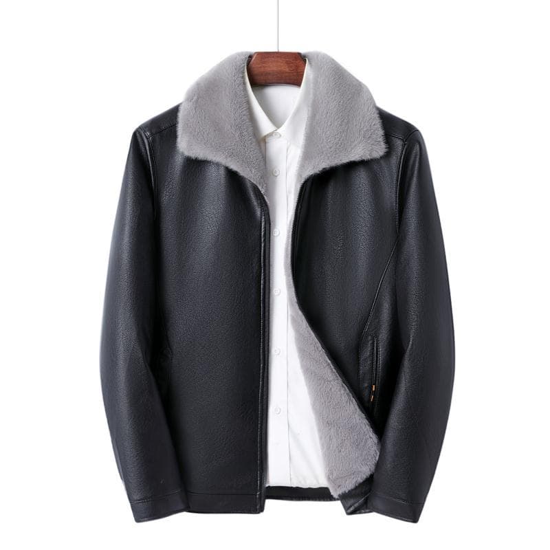 New Mink Leather Jacket Men's Middle-aged and Elderly Leather Jacket 5XL black