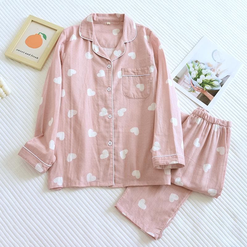 2026 Kimono Femme Maple Leaf Pajama Sets Women 100% Gauze Cotton Long Sleeve Casual Sleepwear Women Pajamas XL