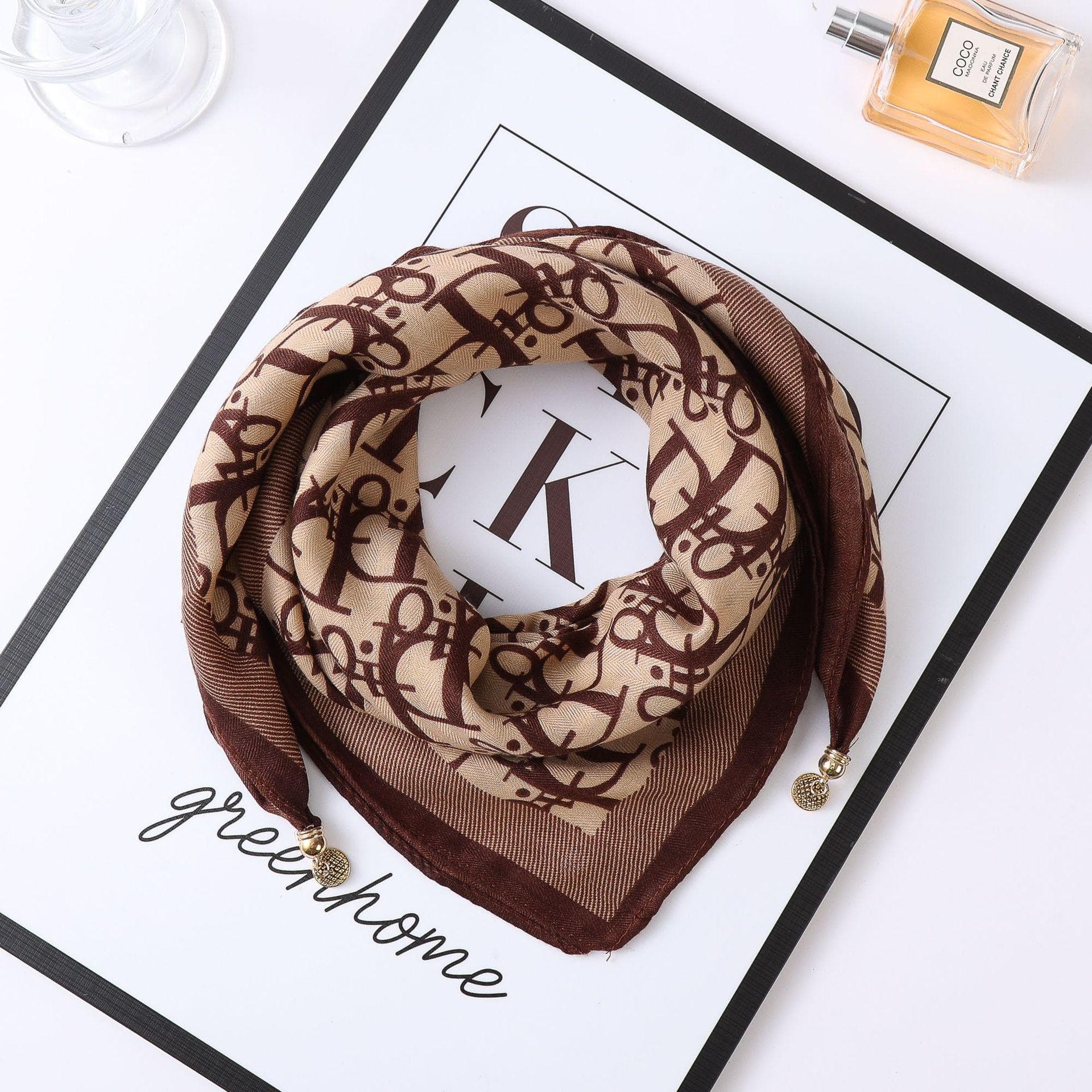 Autumn/Winter Western-Style Silk Scarf with Korean Magnetic Gold Ball Accent
