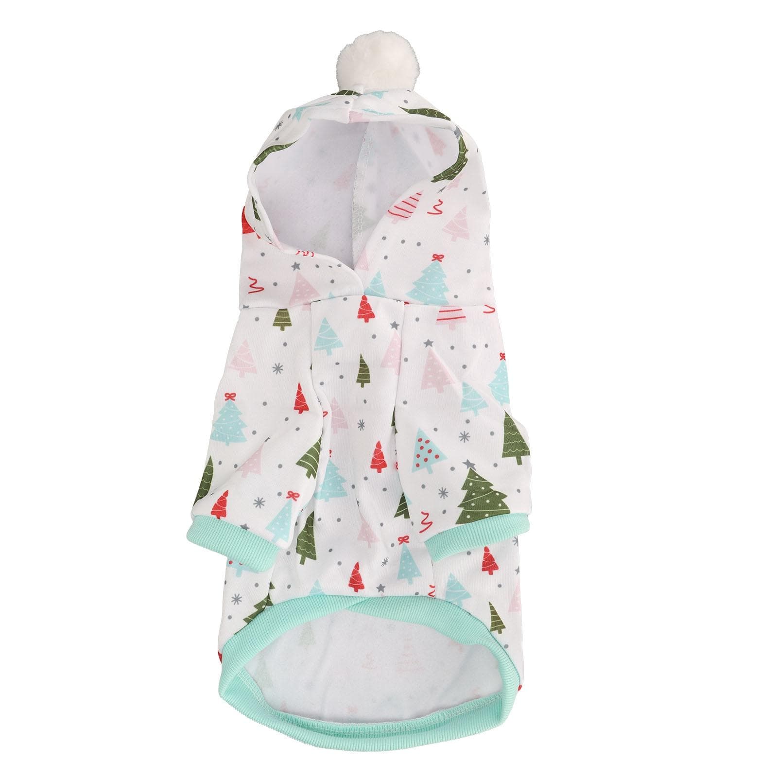Dog Hoodie Green Christmas Tree Print On White Soft Winter Pet Warm Sweatshirt for Small to Medium L(for 6.5-9kg)