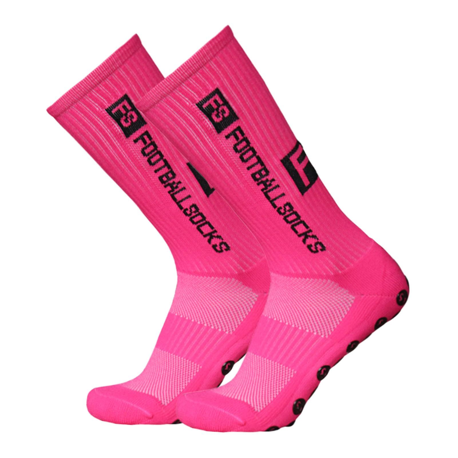 Outdoor Sports Running Socks Stretch Socks Athletic Football Soccer Socks Anti Slip Socks with Grips pink