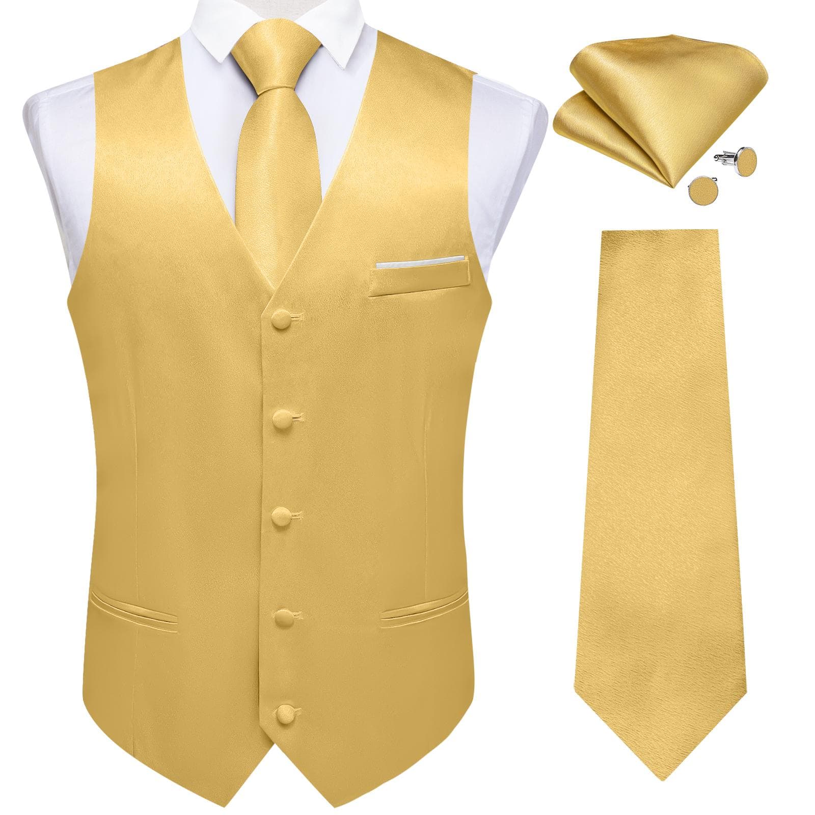 Dibangu Mens Yellow Paisley Vest Suit Waistcoat Hanky Cufflinks Tie Set Wedding 3XL