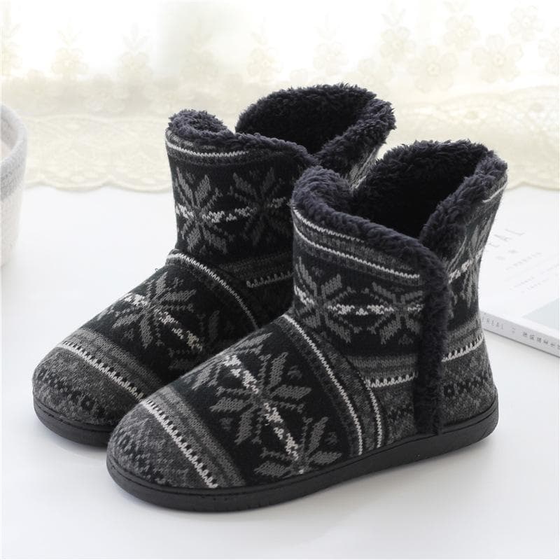 Winter Boots Slippers Knitted for Men Home Booties Plush FLeece Fuzzy House Shoes Indoor Outdoor Boots Men's Pull on Cozy Non-Slip Home Snow Booties 45-46