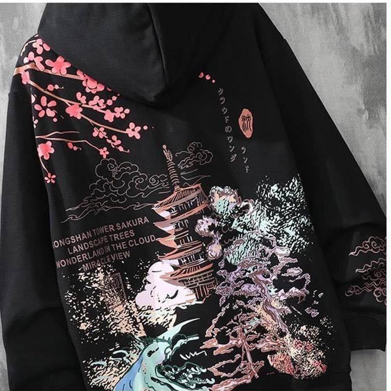 Creative Trendy Harajuku Style Plus Velvet Unisex Hoodie Autumn and Winter Hip-hop Street Shooting Couple Sports Hoodie M black