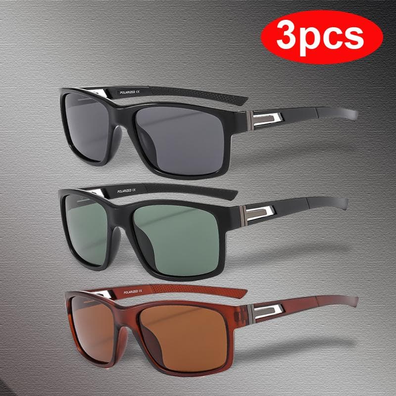 3pcs Square Sunglasses Set for Men Women UV400 Protection Outdoor Driving Fishing Shades Brand Eyewear