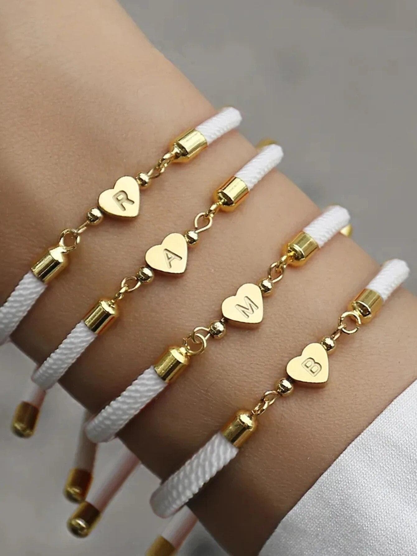 1pc New Classic A-Z Heart Initial Letter Bracelet Women Simpel Adjustable Colorful Rope Bracelet For Women Jewelry Gift Q&22cm