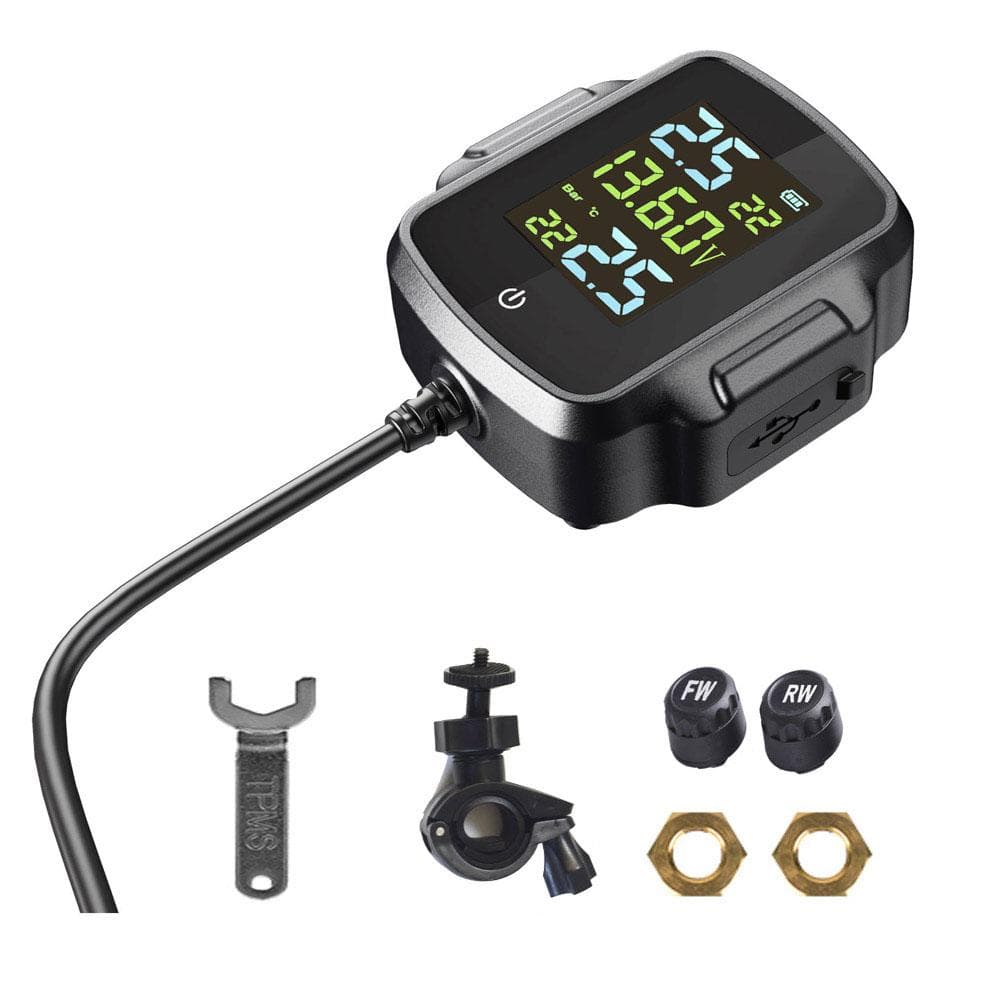 Tire Pressure Detector Motorcycle Tire Pressure Monitor Monitoring System TPMS Detector with 2 black