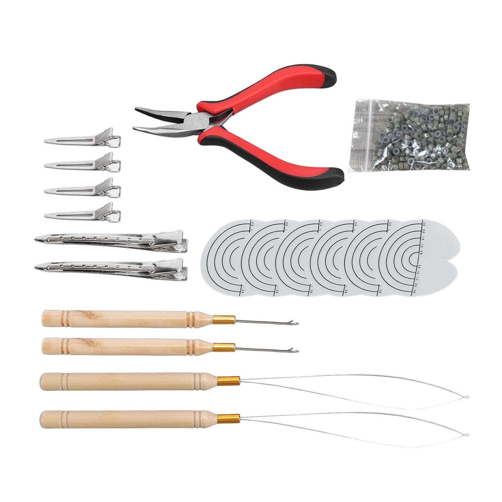 Hair Extension Tool Kit Silicone Ring Hair Extension Pliers Micro Pulling Hook Needle Loop Threader