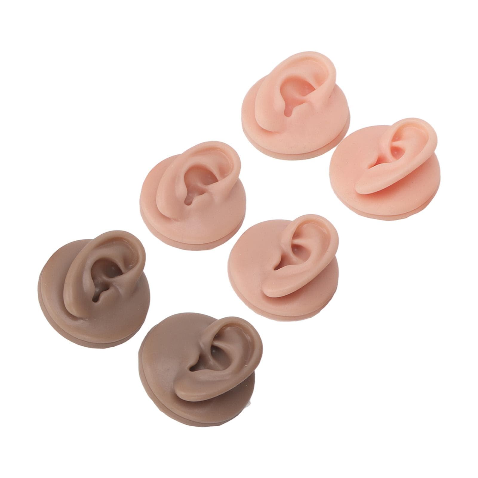 3 Pair Soft Silicone Ear Model Acrylic Bracket Human Ear Model for Piercing Practice Earring