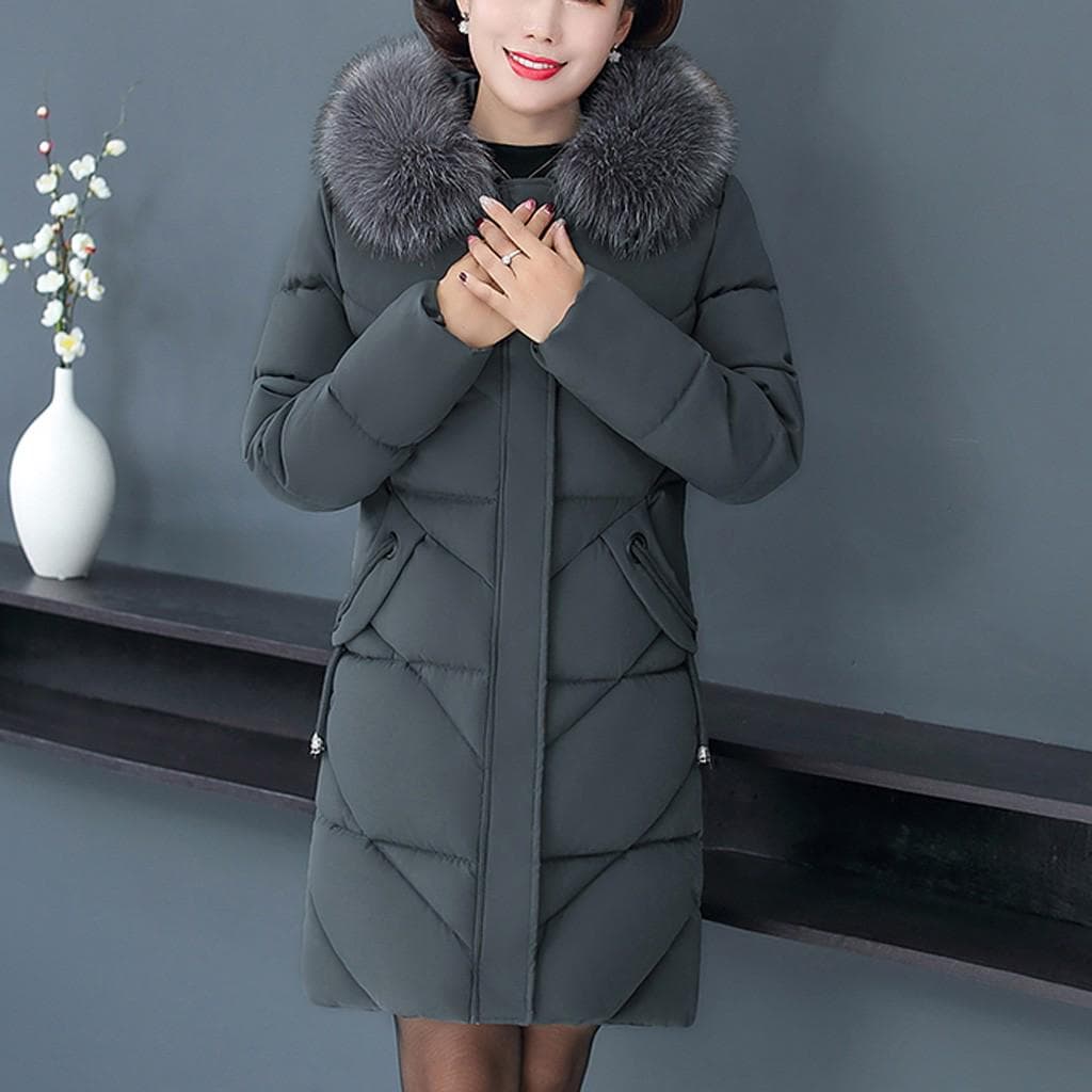 Women Plus Size Middle-aged Collar Hooded Long Thick Jacket Coat Outwear 4XL