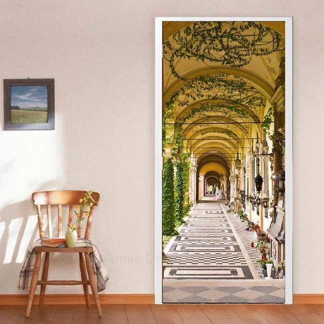 3D Scenery Porch Vinyl Door Sticker For Bedroom Home Decor Self Adhesive Removable Wall Decal Door Renovation Waterproof Poster 40x120cm(not cut)